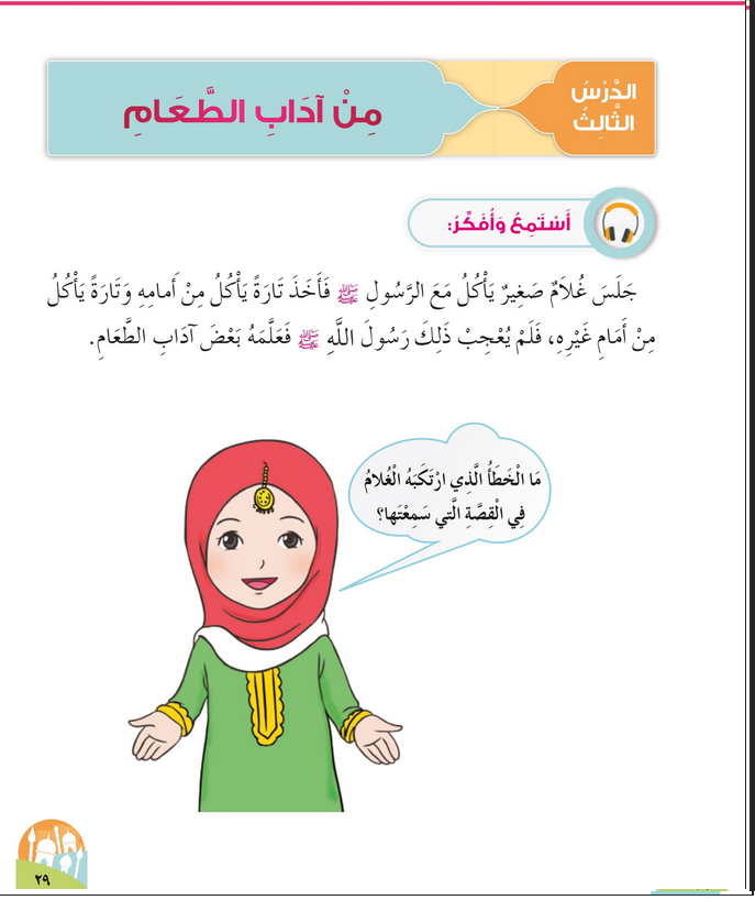 حل أسئلة الدرس (3) من آداب الطعام – ديني حياتي صف أول فصل أول