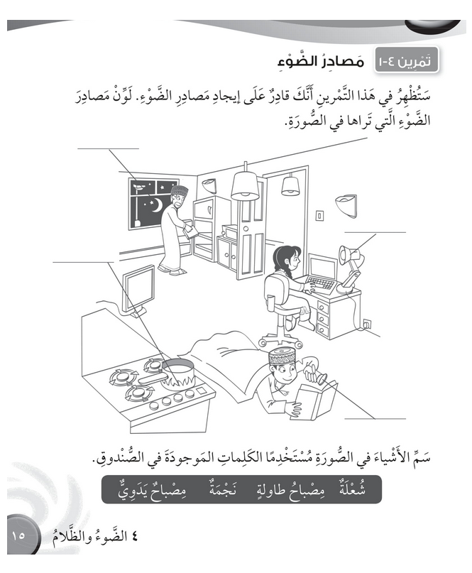 حل تمرين 4-1 مصادر الضـــوء – علوم صف ثاني فصل ثاني – 2026