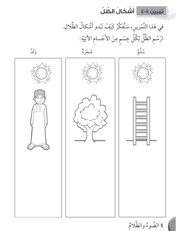 حل تمرين 4-4 أشكال الظــــل – علوم صف ثاني فصل ثاني – 2026