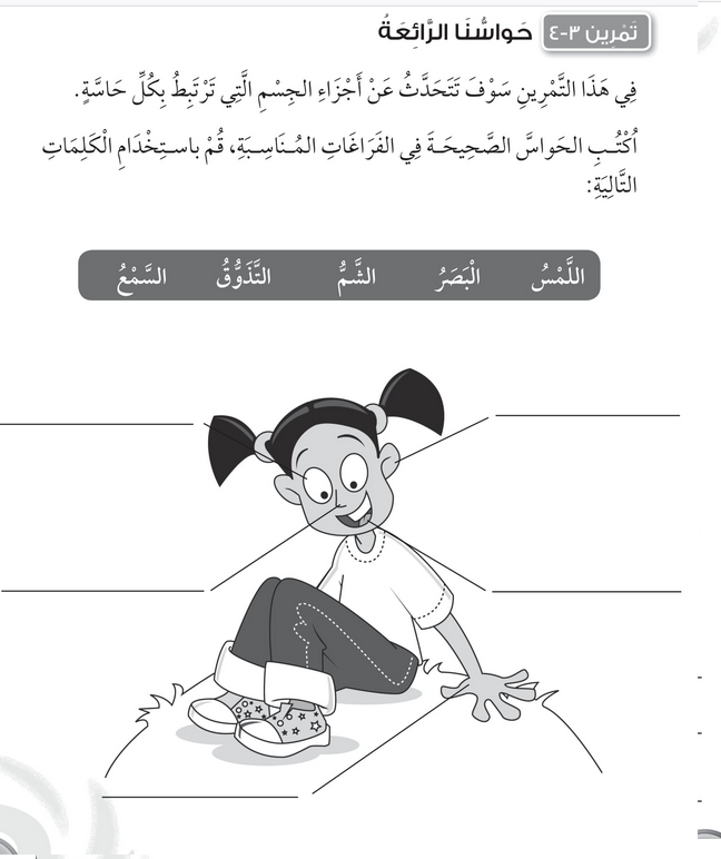 حل تمرين 3-4 حواسنا الرائعة – علوم صف أول فصل أول – 2026