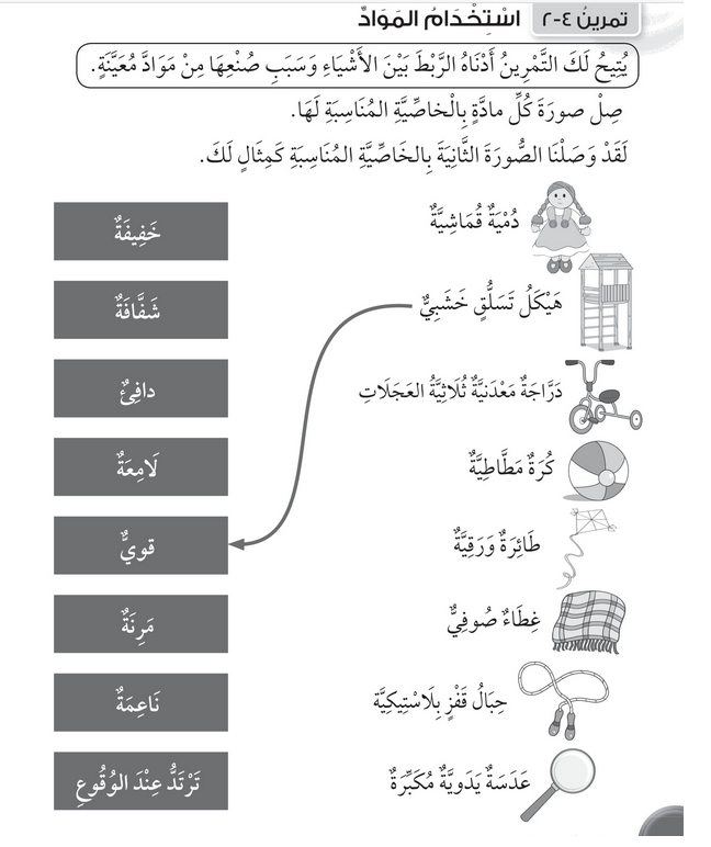 حل تمرين 4-2 استخدام المواد – علوم صف أول فصل ثاني – 2026