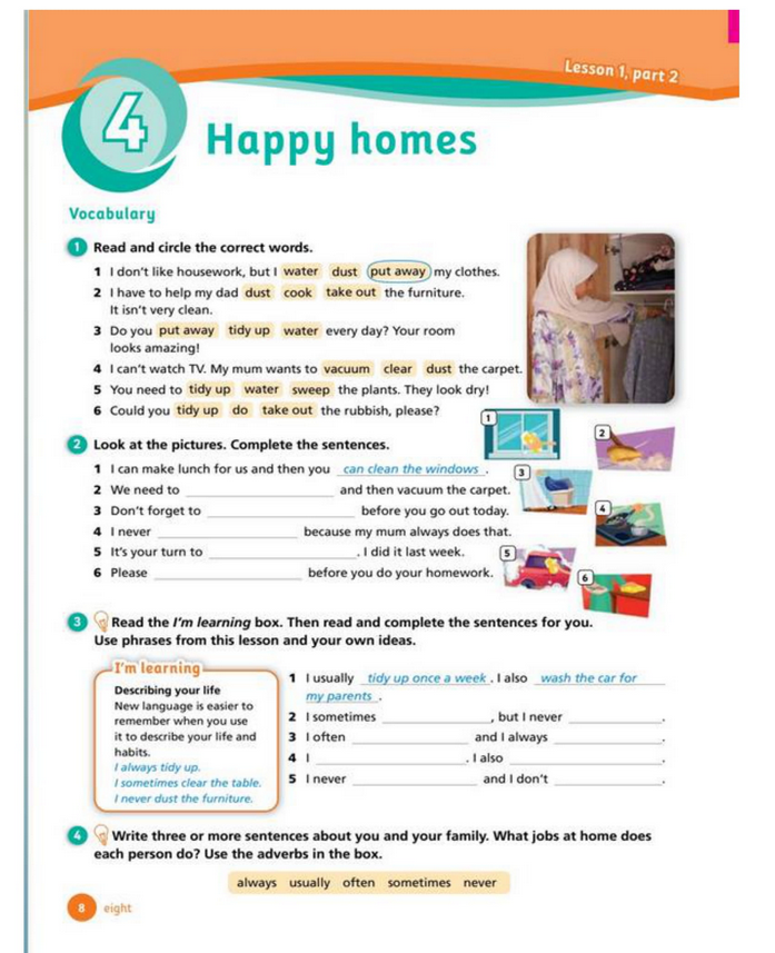 حل أسئلة Activity Book – Unit 4 : Happy homes