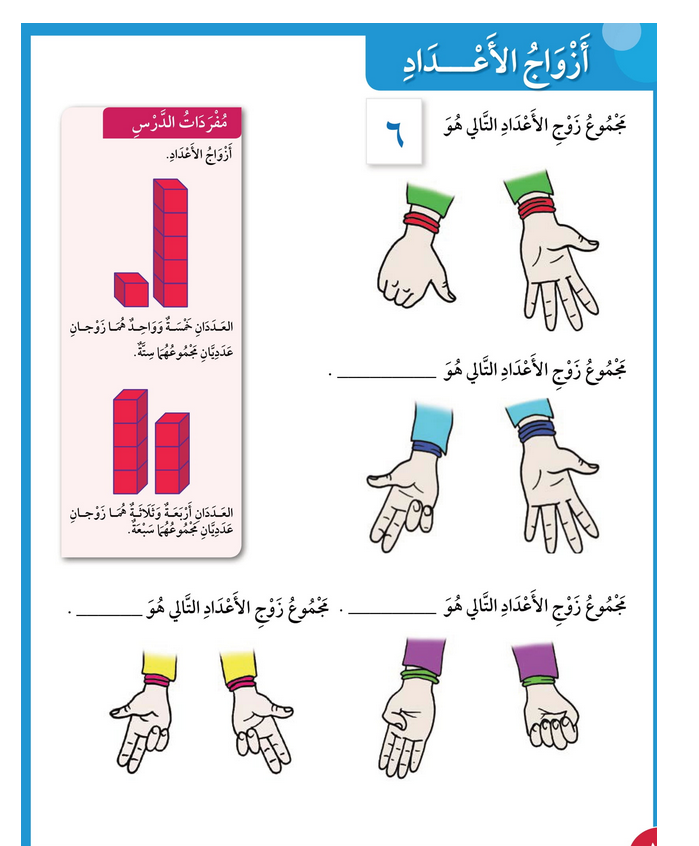 حل أسئلة درس أزواج العـــــدد – رياضيات صف أول فصل أول – 2026