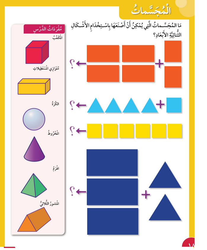 حل أسئلة درس المجسمــــات – رياضيات صف أول فصل أول – 2026