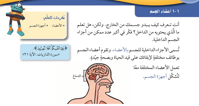 حل درس أعضاء الجسم – علوم صف سادس فصل أول كتاب الطالب – 2026