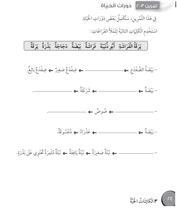 حل تمرين 3-2 دورات الحياة – علوم صف ثالث فصل أول (كتاب النشاط)