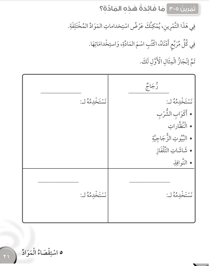 حل تمرين 5-3 ما فائدة هذه المادة؟ – علوم صف ثالث فصل ثاني كتاب النشاط – 2026