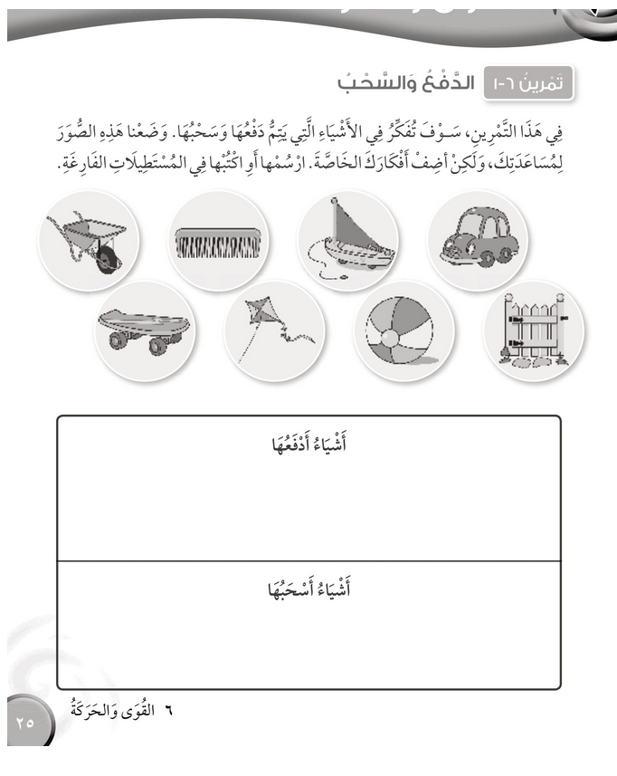 حل تمرين 6-1 الدفع والسحـــب – علوم صف ثالث فصل ثاني كتاب النشاط – 2026