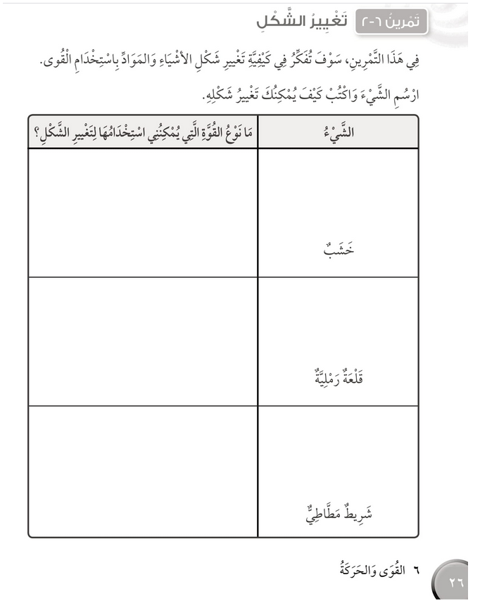 حل تمرين 6-2 تغيير الشكـــل – علوم صف ثالث فصل ثاني كتاب النشاط – 2026