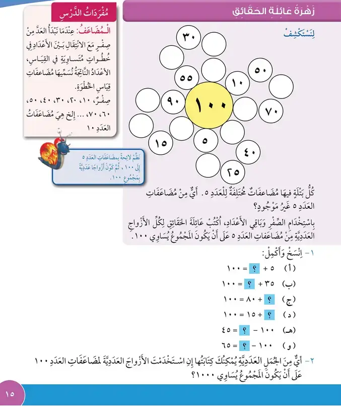 حل درس زهرة عائلة الحقائق – رياضيات ثالث فصل أول – كتاب الطالب