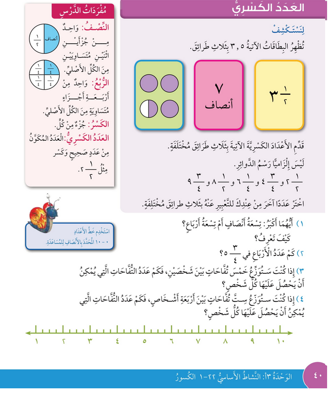 حل درس العدد الكسري – رياضيات صف ثالث فصل ثاني – كتاب الطالب