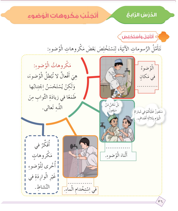 حل أسئلة الدرس (4) أتجنب مكروهات الوضوء – ديني حياتي صف رابع فصل أول
