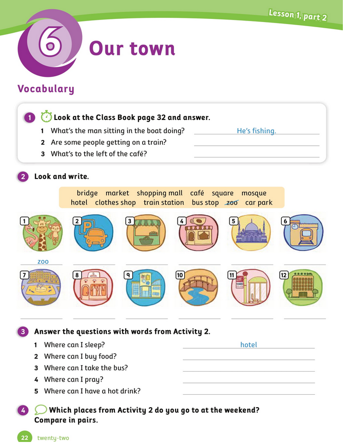 حل أسئلة Activity Book – Unit 6 : Our town