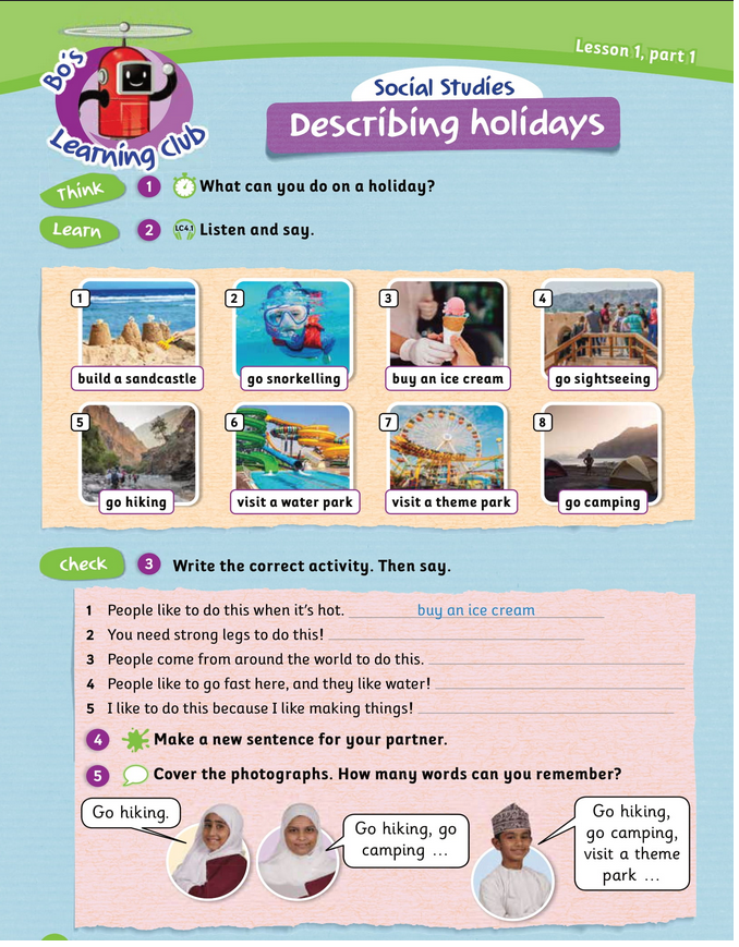 حل أسئلة Class Book – Social Studies : Describing holidays