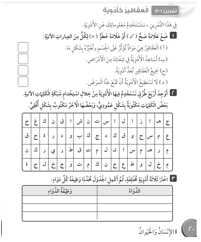 حل تمرين 1-5 العقاقير كأدوية – علوم صف رابع فصل أول – كتاب النشاط – 2026
