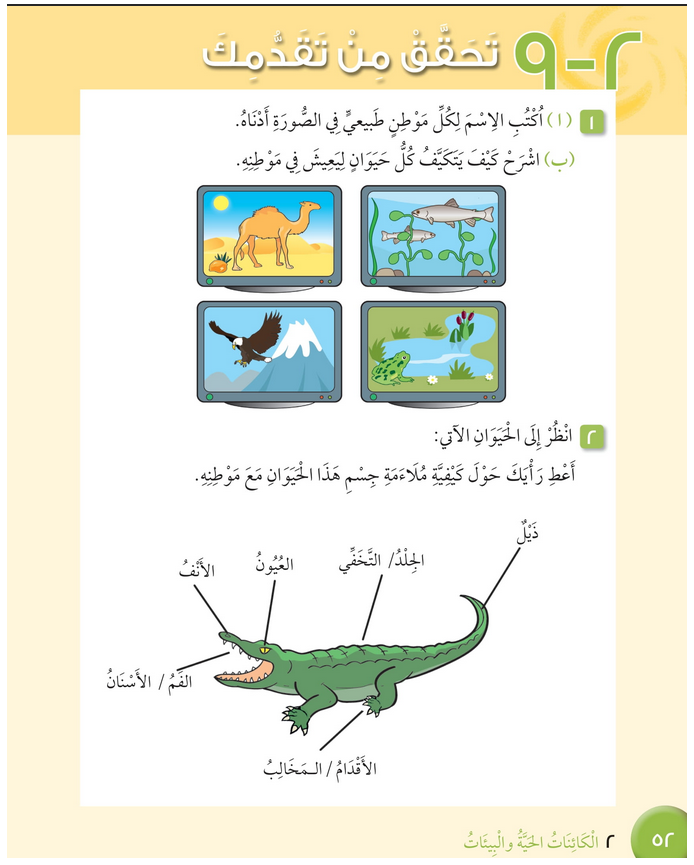 حل درس تحقق من تقدمك الوحدة (2) الكائنات الحية والبيئات – علوم رابع ف1 – كتاب الطالب