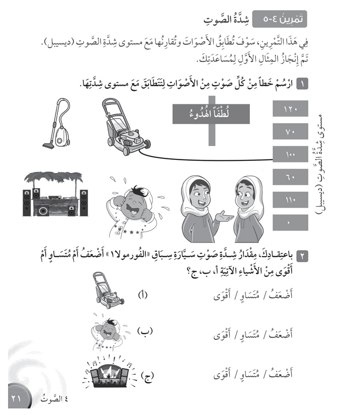 حل تمرين 4-5 شدة الصوت – علوم صف رابع فصل ثاني – كتاب النشاط – 2026