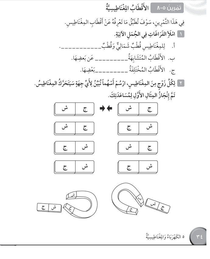 حل تمرين 5-8 الأقطاب المغناطيسية – علوم صف رابع فصل ثاني – كتاب النشاط – 2026