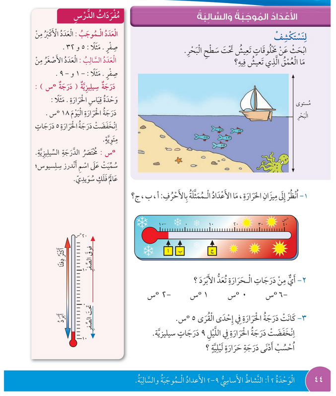 حل درس الأعداد الموجبة والسالبة – رياضيات صف رابع فصل أول – كتاب الطالب