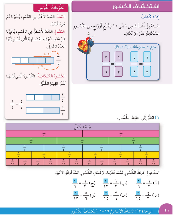حل درس استكشاف الكسور – رياضيات صف رابع فصل ثاني – كتاب الطالب – 2026