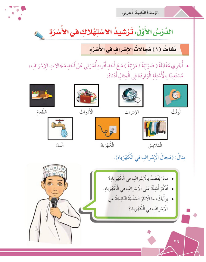 حل أنشطة الدرس (1) ترشيد الاستهلاك في الأسرة – مهارات حياتية صف رابع – 2026