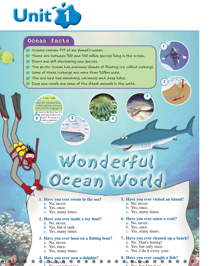 حل أسئلة Class Book – Unit 1 : Wonderful Ocean World