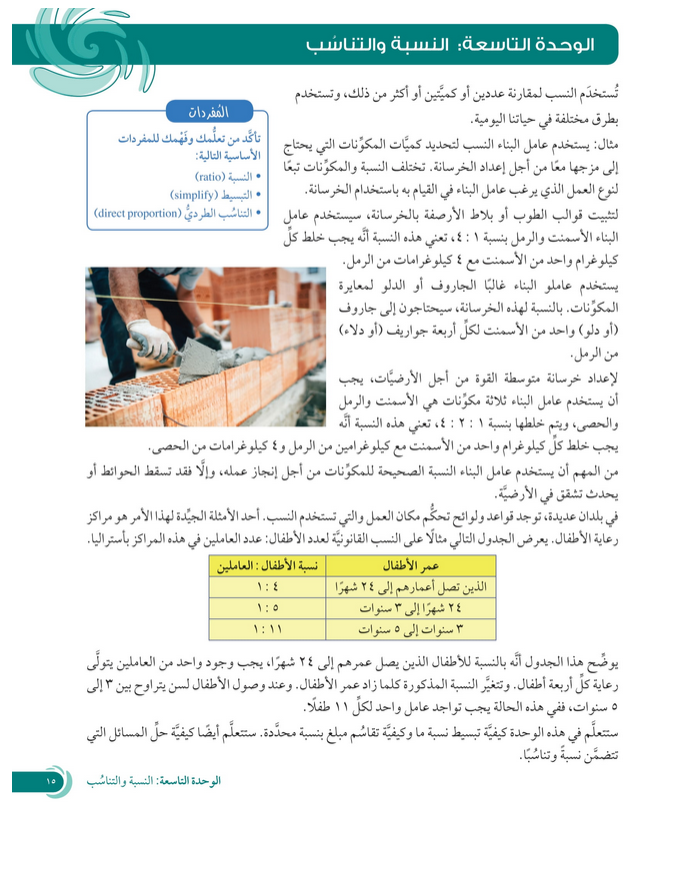 حل أسئلة الوحدة (9) النسبة والتناسب – رياضيات صف ثامن فصل ثاني – 2026