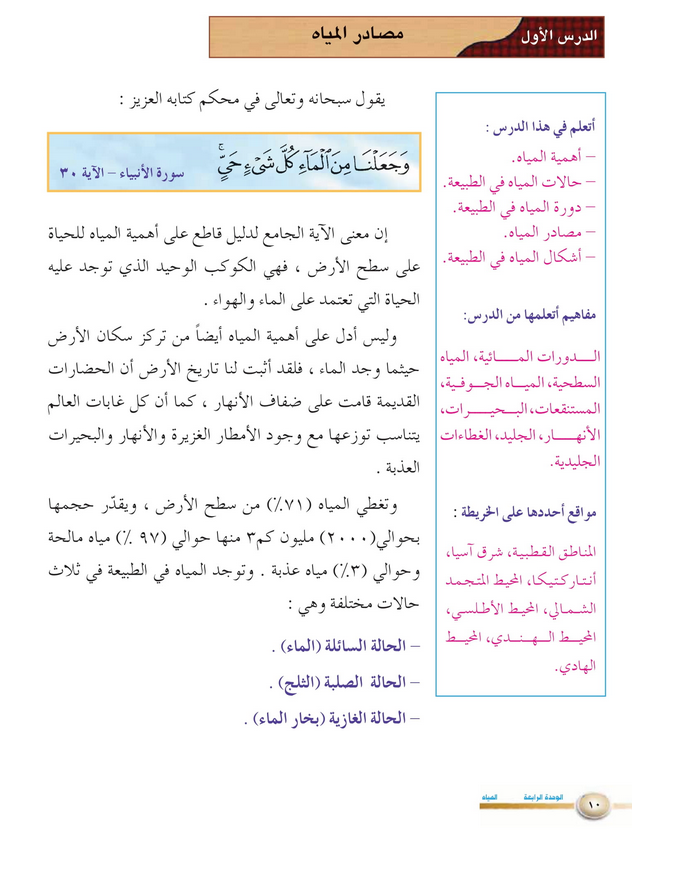 حل الدرس (1) مصادر المياه – دراسات اجتماعية صف ثامن فصل ثاني – 2026