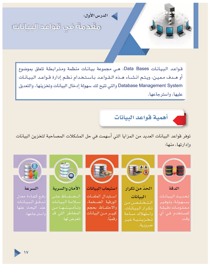 حل الدرس (1) مقدمة في قواعد البيانات – تقنية المعلومات ثامن فصل ثاني – 2026