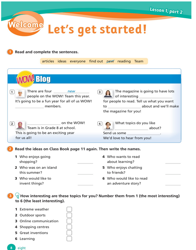 حل أسئلة Activity Book – Welcome : Let’s get started