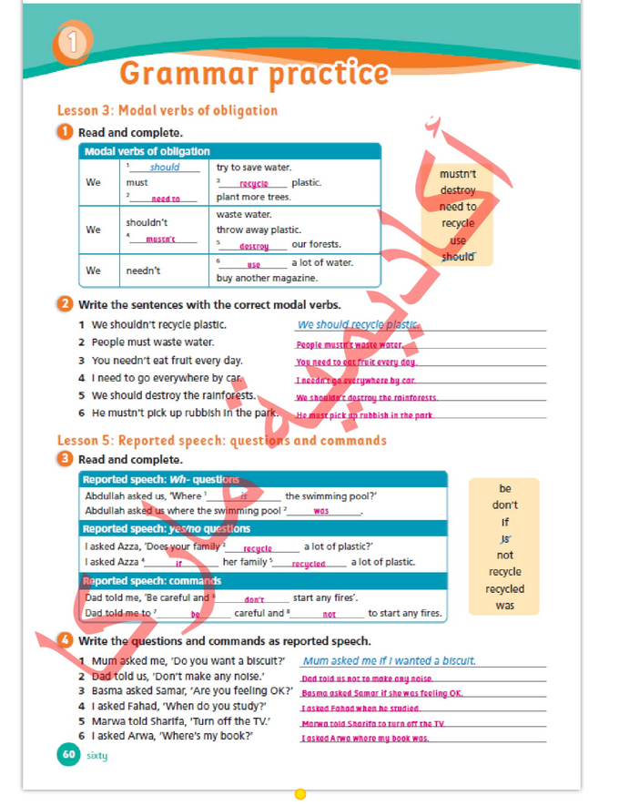حل أسئلة Activity Book – Grammar practice 1