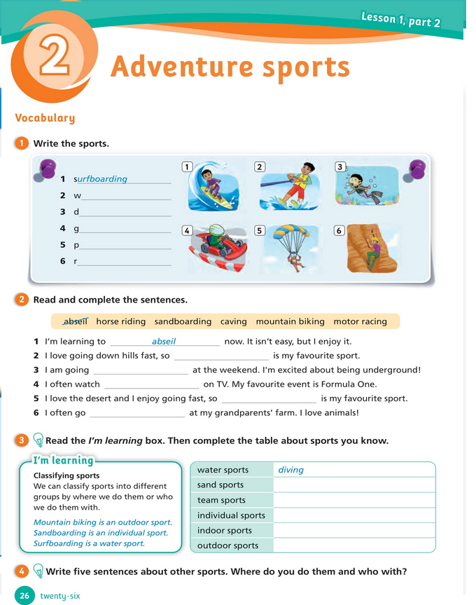 حل أسئلة Activity Book – Unit 2 : Adventure sports