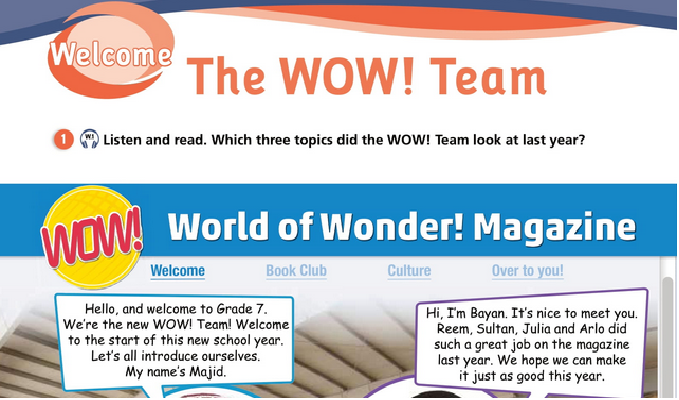 حل أسئلة Class Book – Welcome : The WOW Team